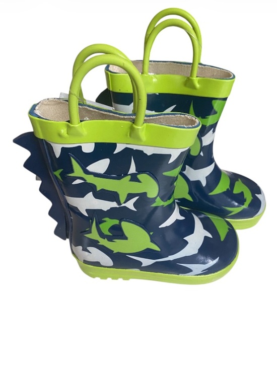 Little kiks Other - ⭐️Classic Kiks  Shark Rain Boots in Navy & Lime Dino Fin Design NWT